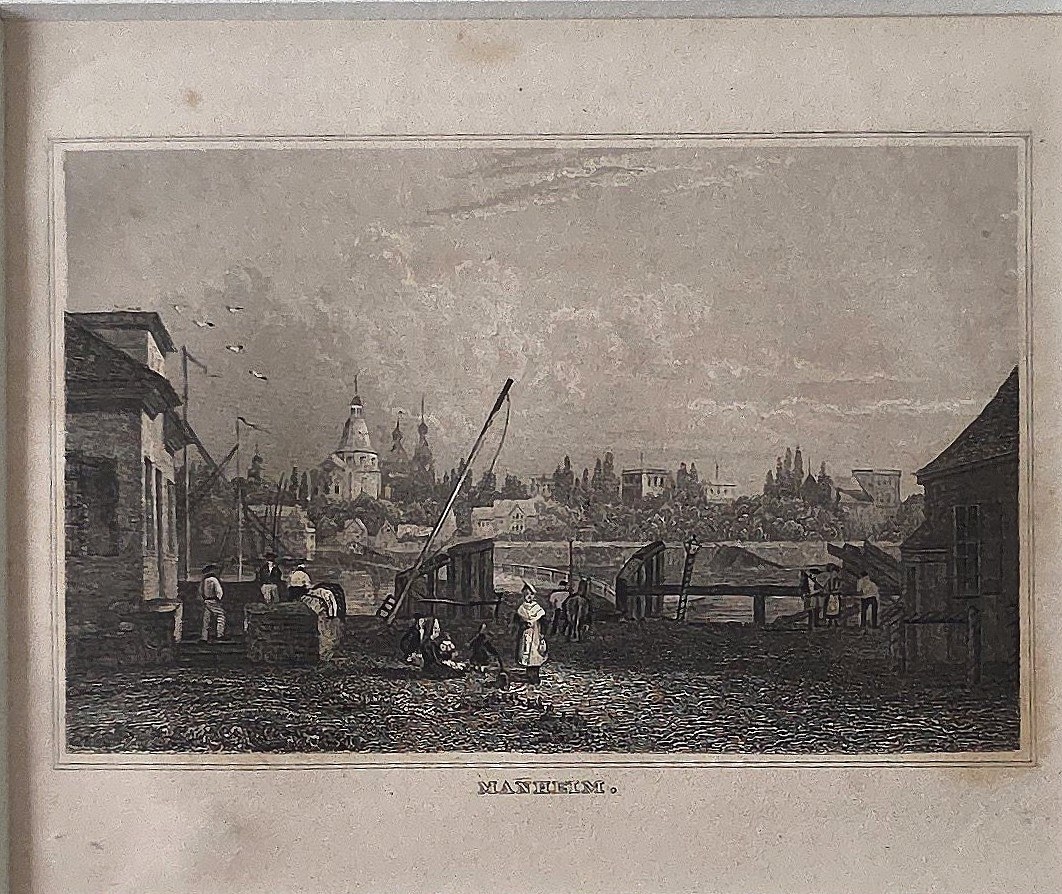 einer Hafenstadt mit Kränen und Türmen
