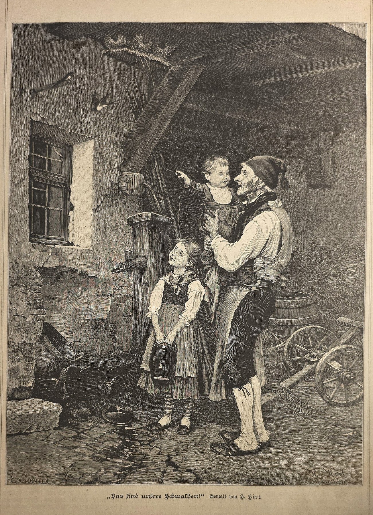 Mann mit Kindern vor dem Haus