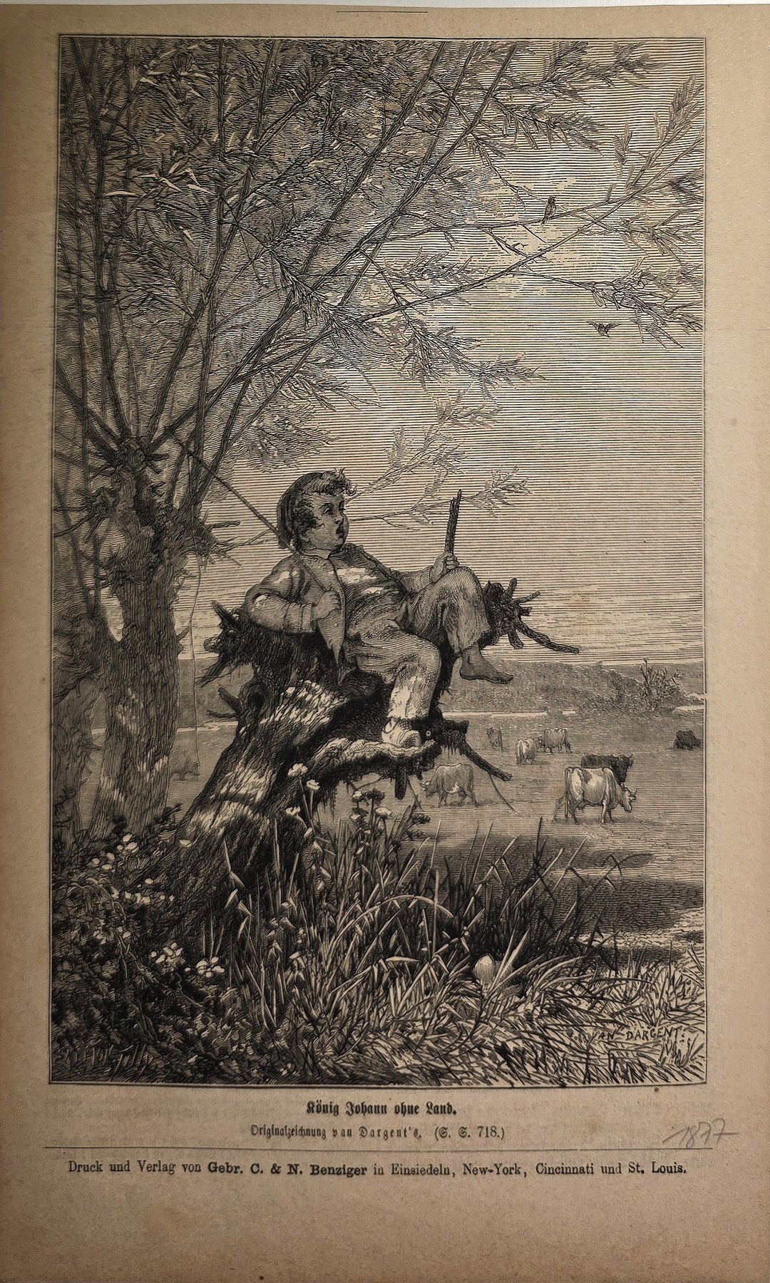 Historische Landschaftsdarstellung – Reiterin mit Hunden am Waldrand