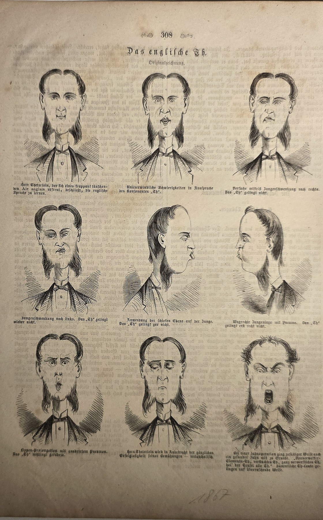 Studienblatt mit neun männlichen Gesichtsdarstellungen