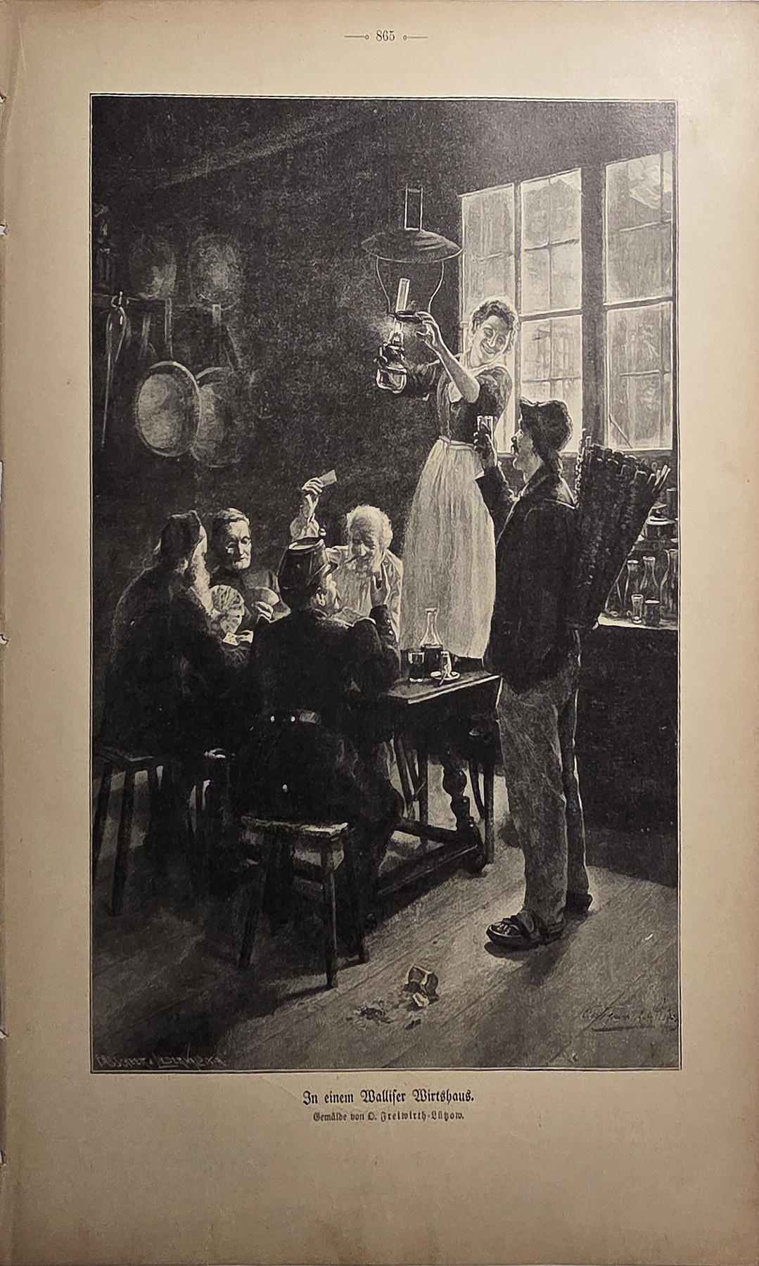 Familienrunde am Tisch mit stehender Männerfigur