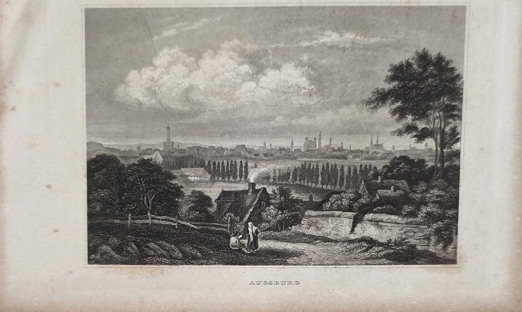 Historische Ortsdarstellung – Panorama einer Stadt vom Höhenweg