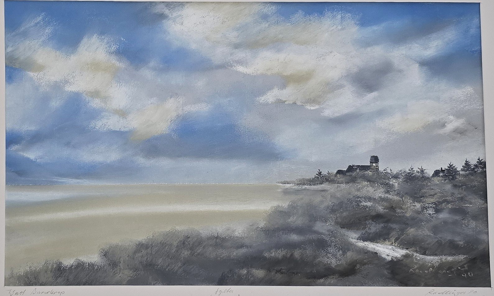 Aquarell mit weitem Himmel über flacher Landschaft