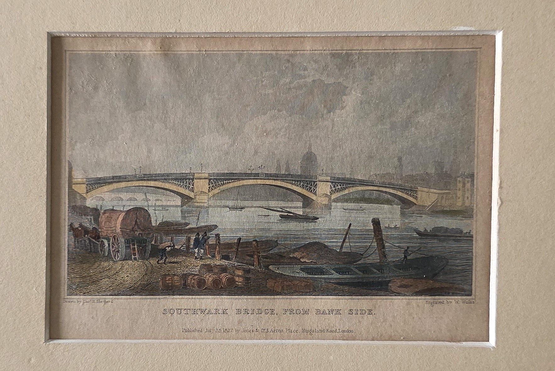 Kolorierter einer Brücke über breitem Fluss