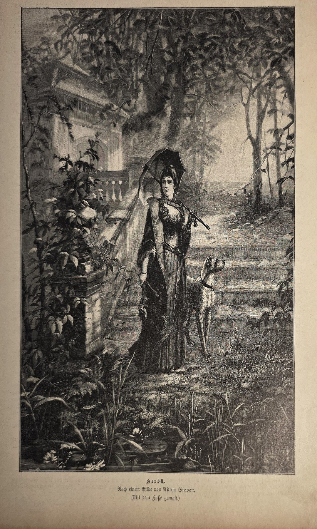 Frau mit Sonnenschirm im Wald