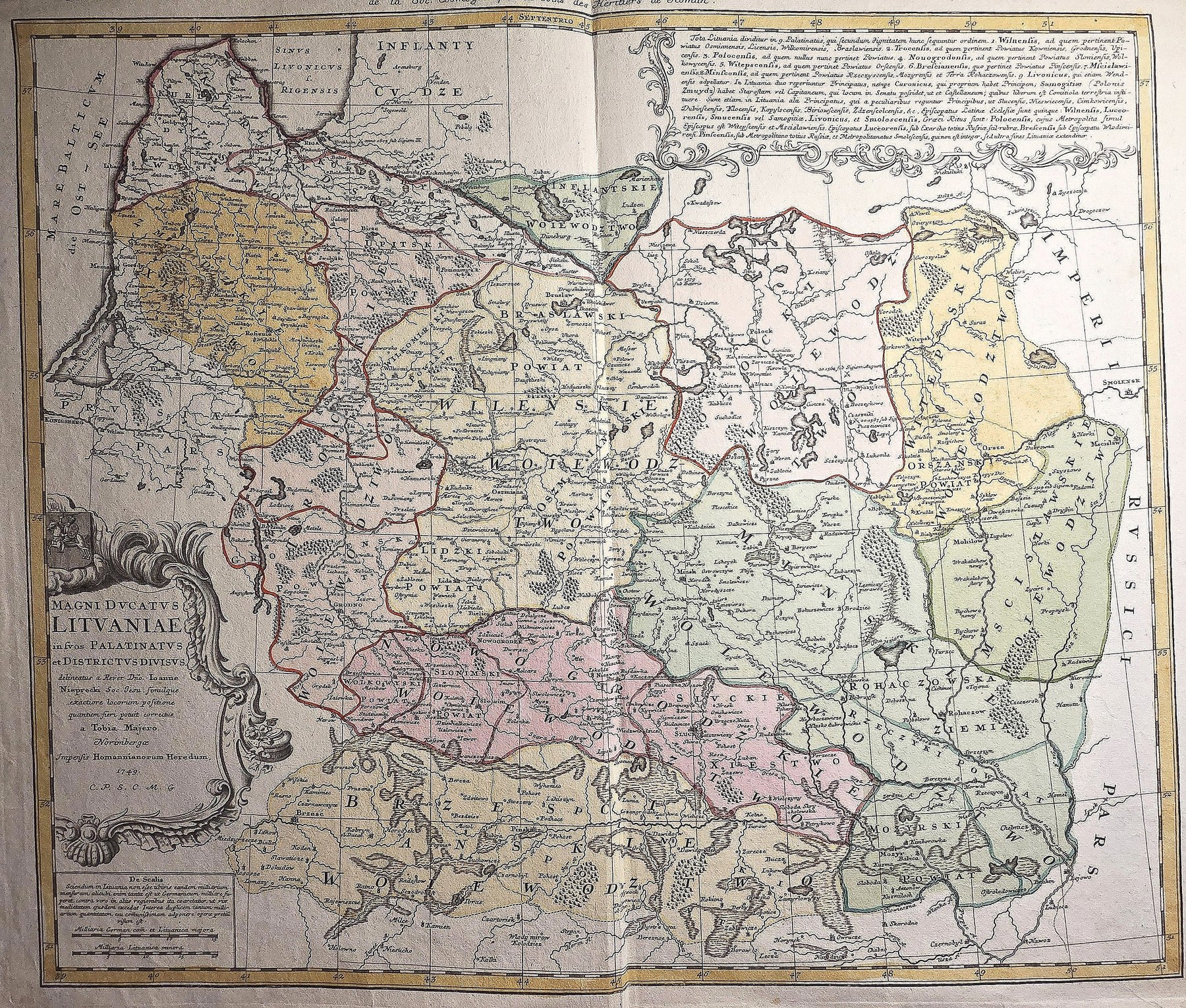 Kolorierter einer großformatigen historischen Landkarte