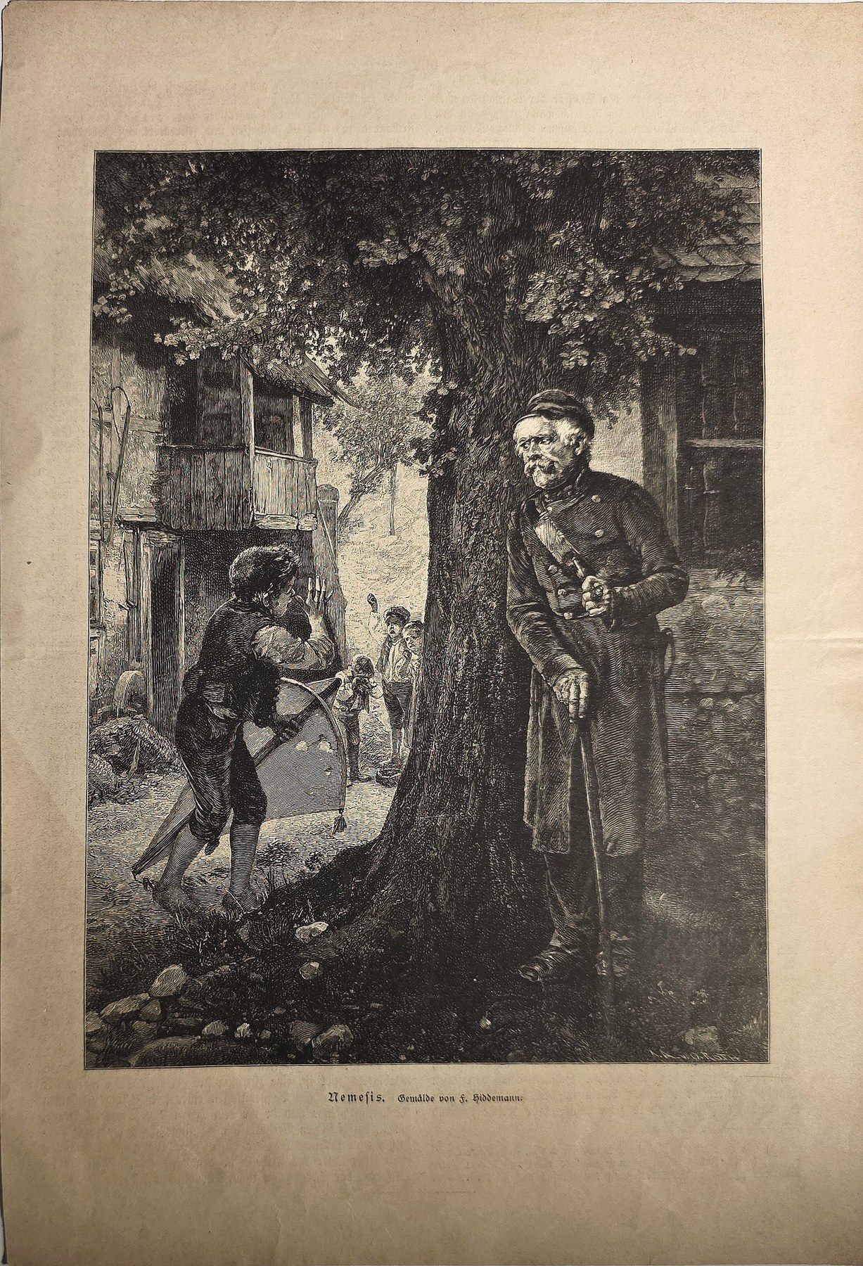 Älterer Mann und Kind unter einem Baum