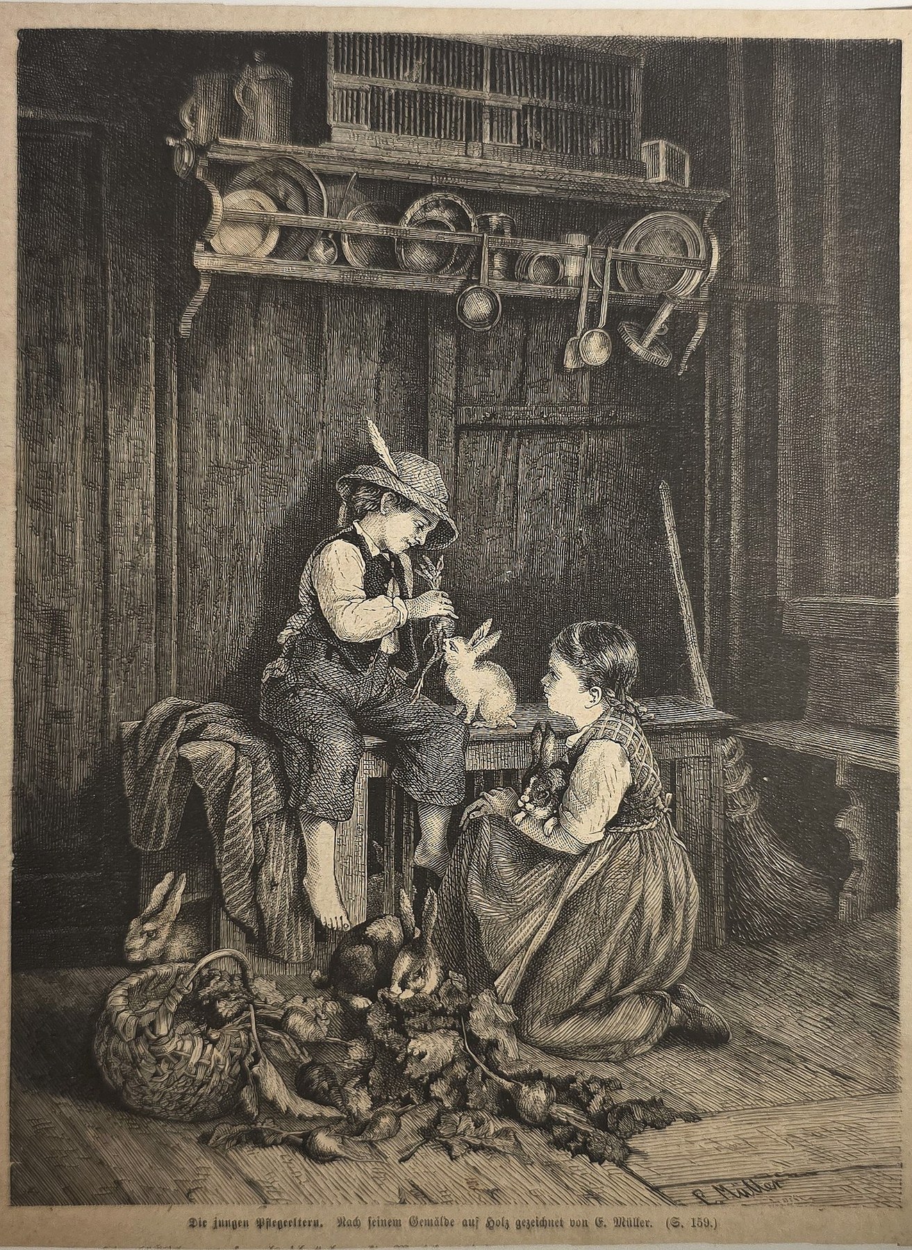 Mutter und Kind am Kamin