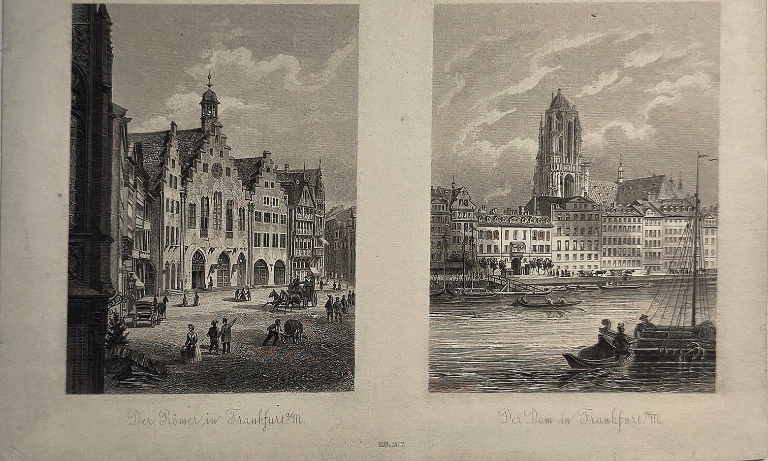 Historische Ortsdarstellung – Zwei Stadtansichten mit Plätzen und Türmen