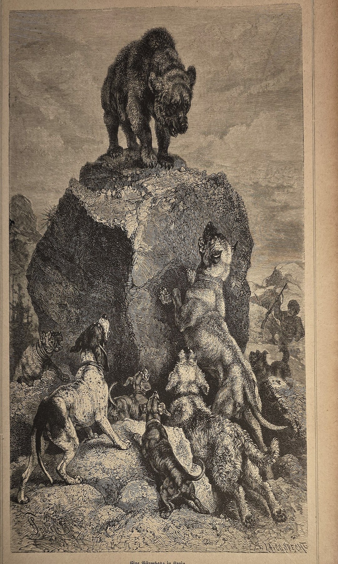 Löwe auf einem Felsen über Figuren