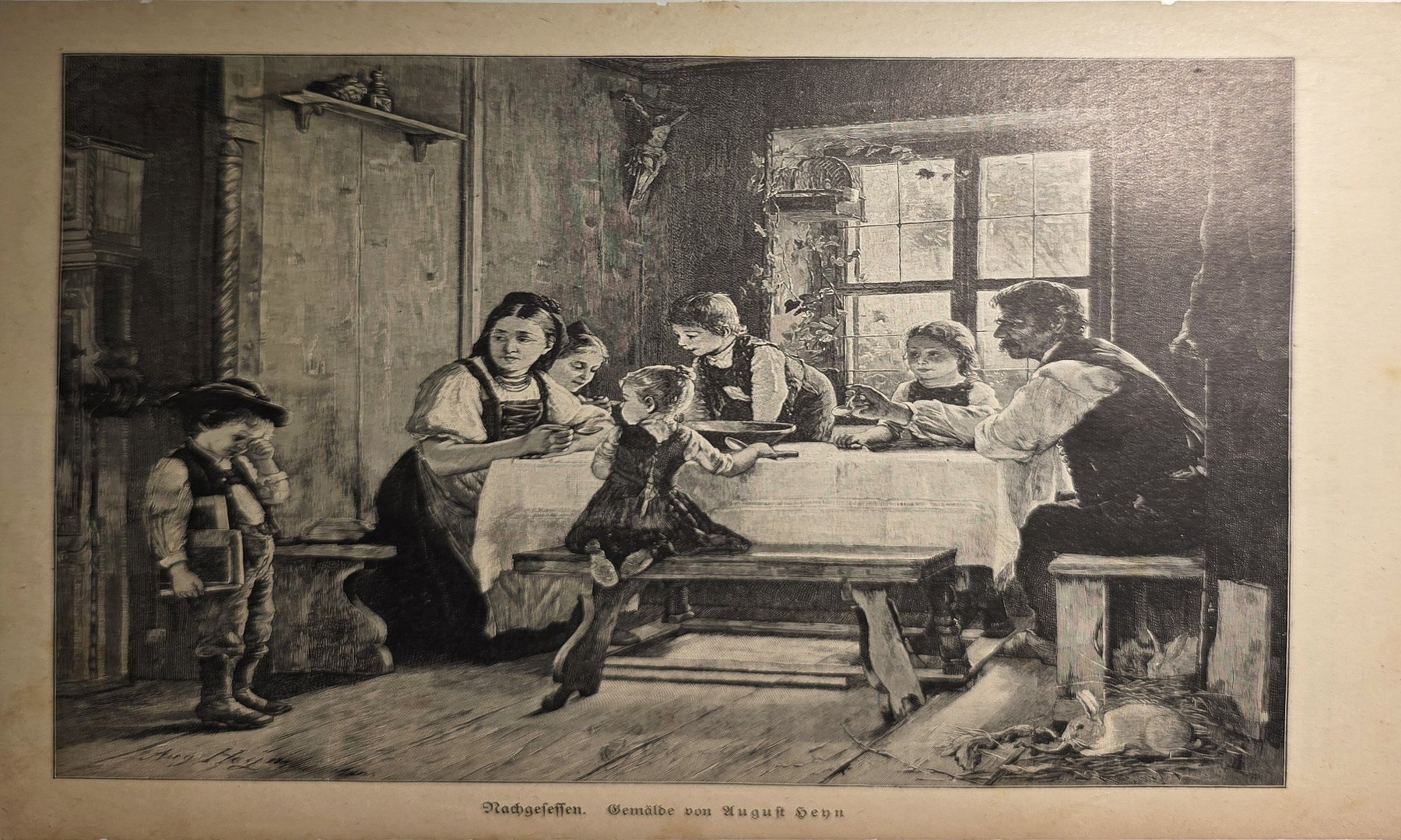 Familie in schlichtem Wohnraum