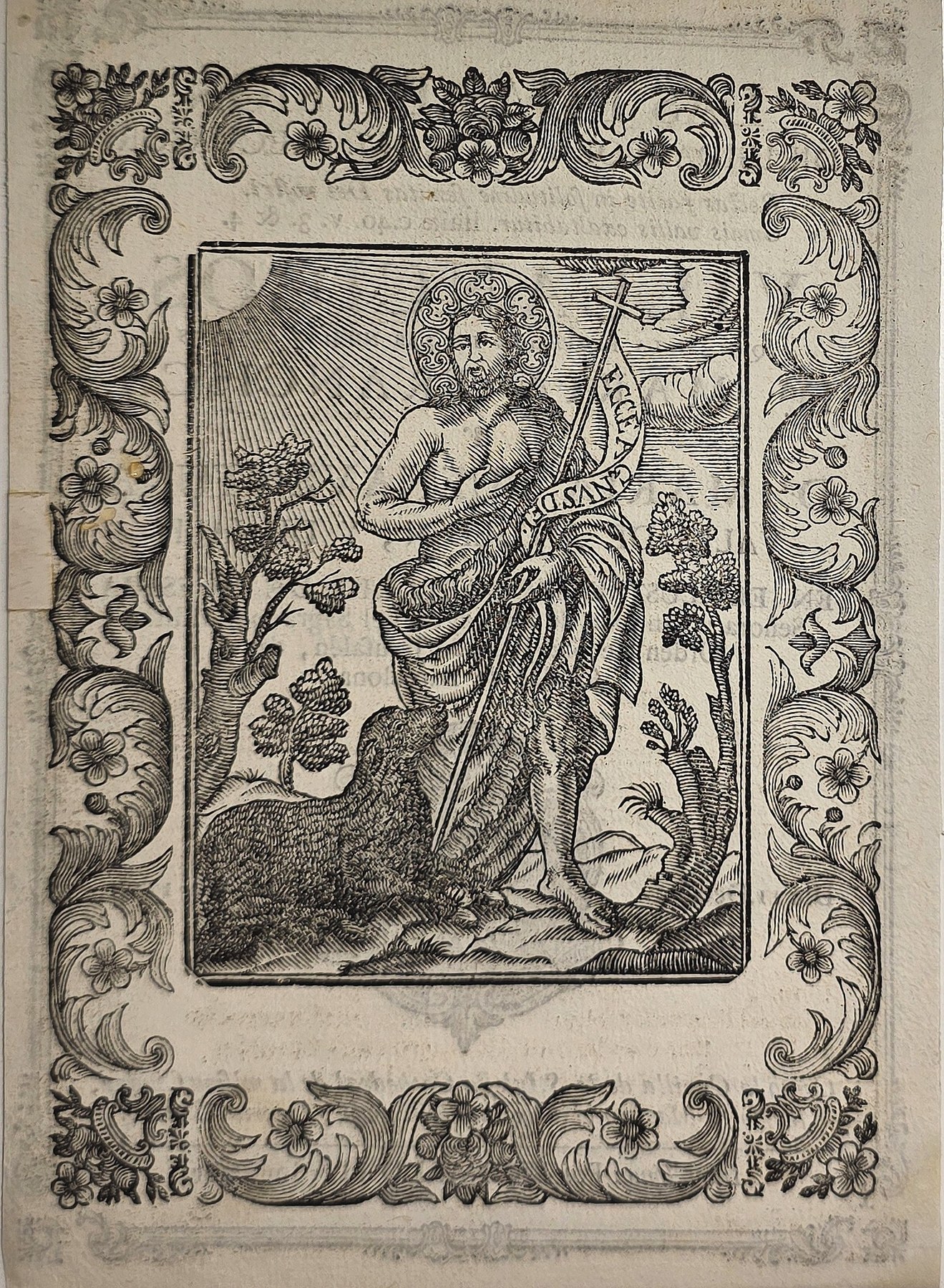Johannesfigur mit Lamm und Rankenornament
