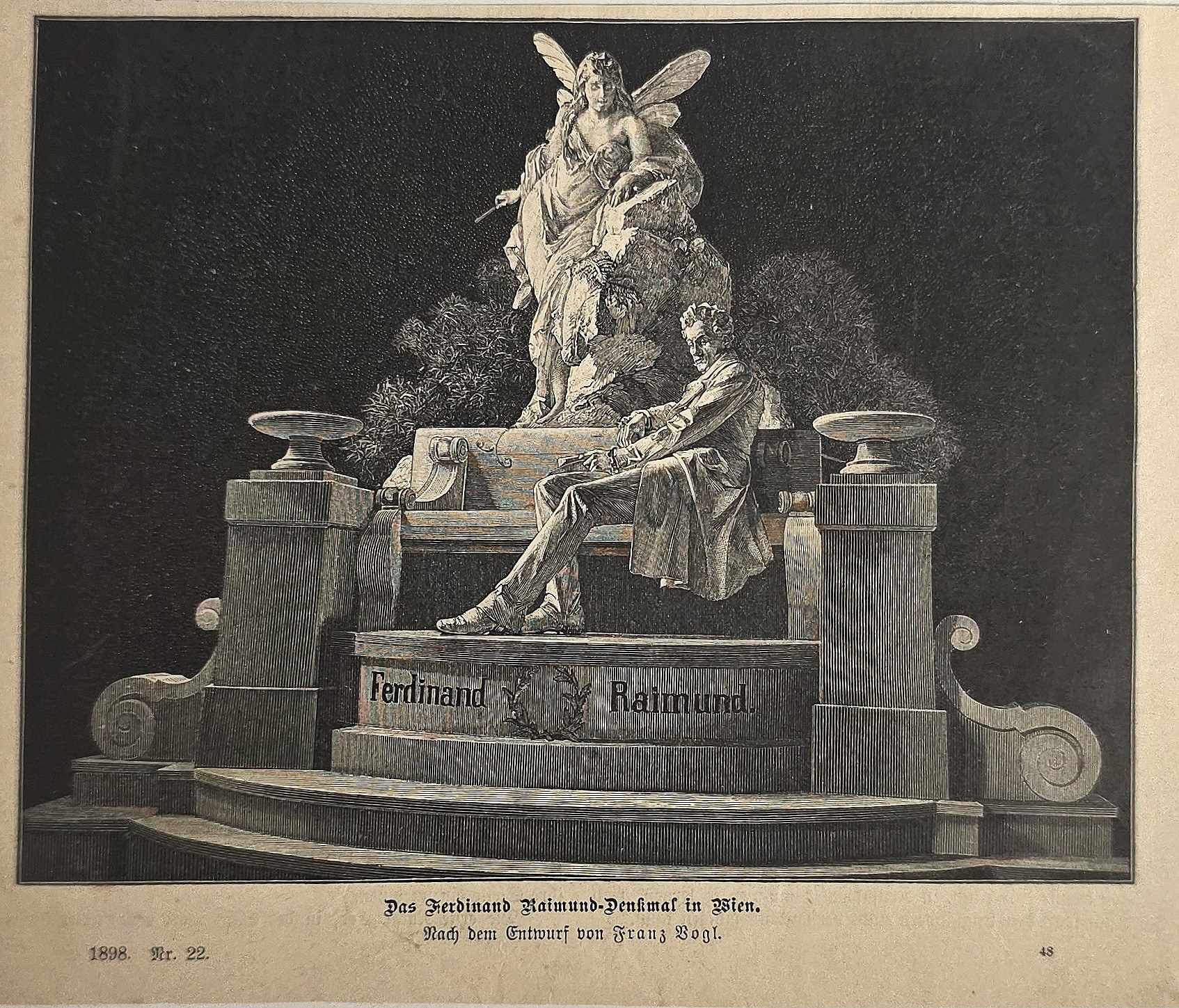 Historische Darstellung – Monument mit sitzender Hauptfigur