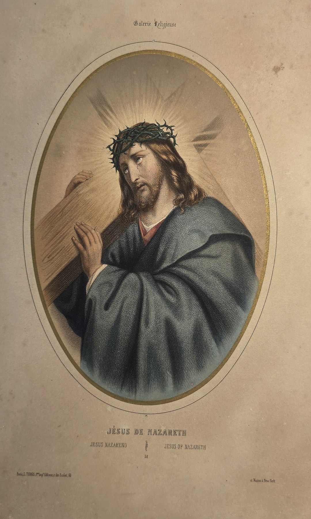 Ovale mit Christus und Dornenkrone vor Strahlen