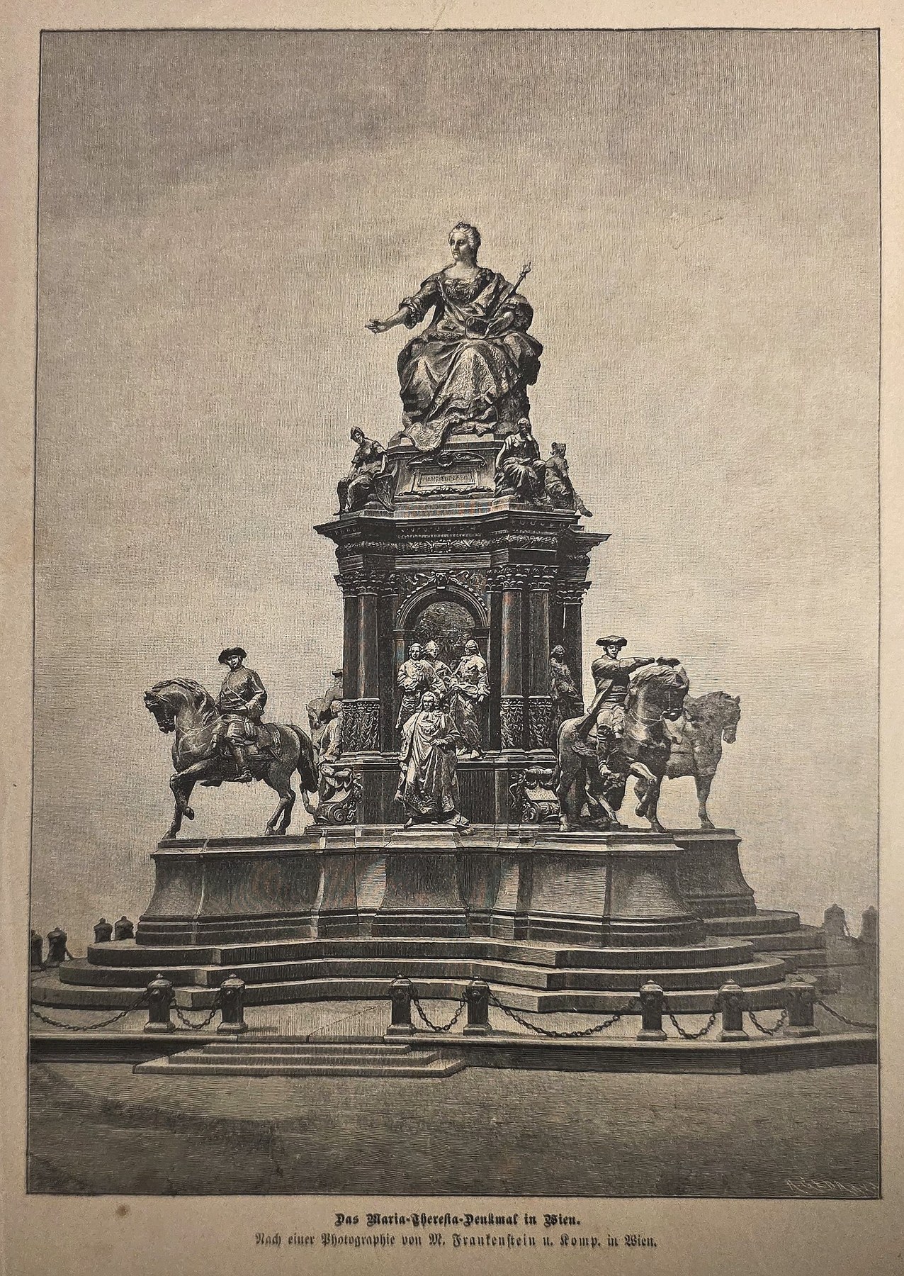 Monument mit Reiterfigur und Sockelarchitektur