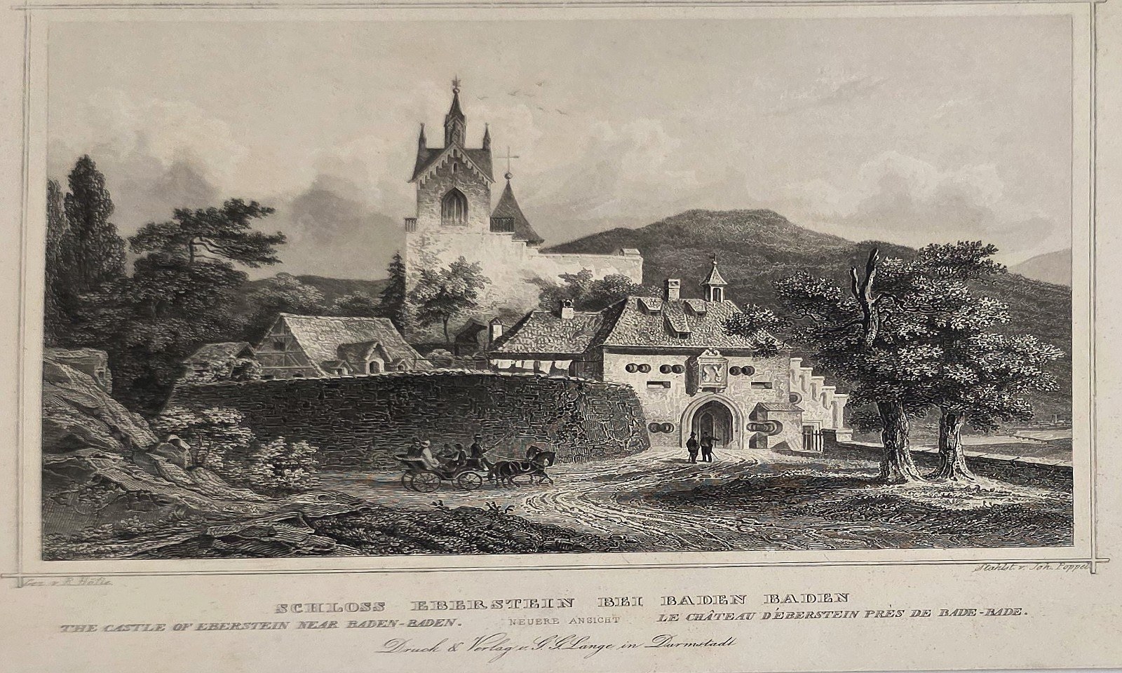 Sakrale historische Darstellung – Klosteranlage mit Tor und Bergland