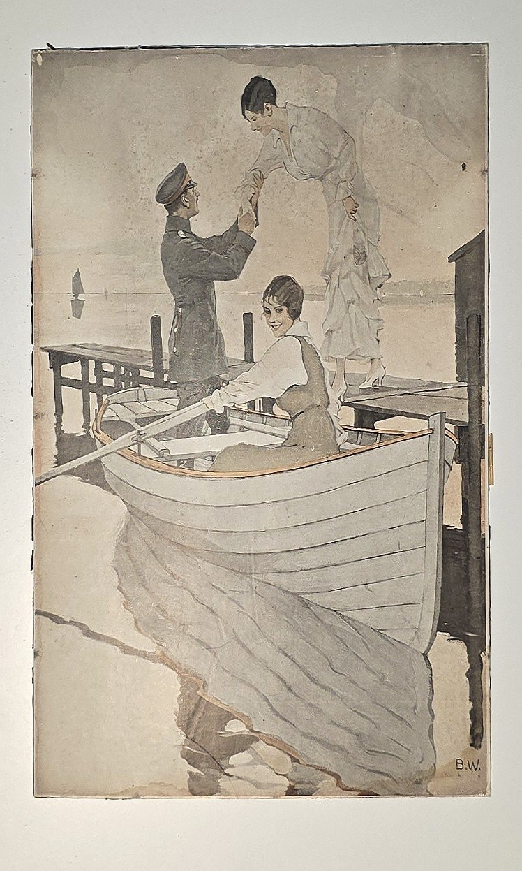 Aquarell mit Personen an einem Boot