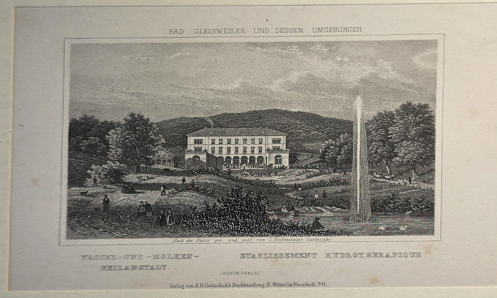 Kurortartige Anlage mit Obelisk und Hügeln
