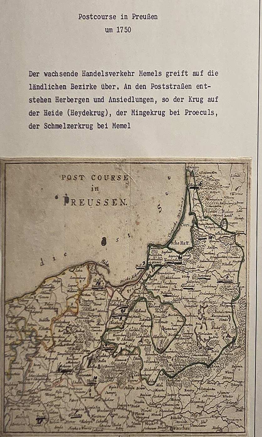 Postkurskarte von Preußen mit Ortsnetz