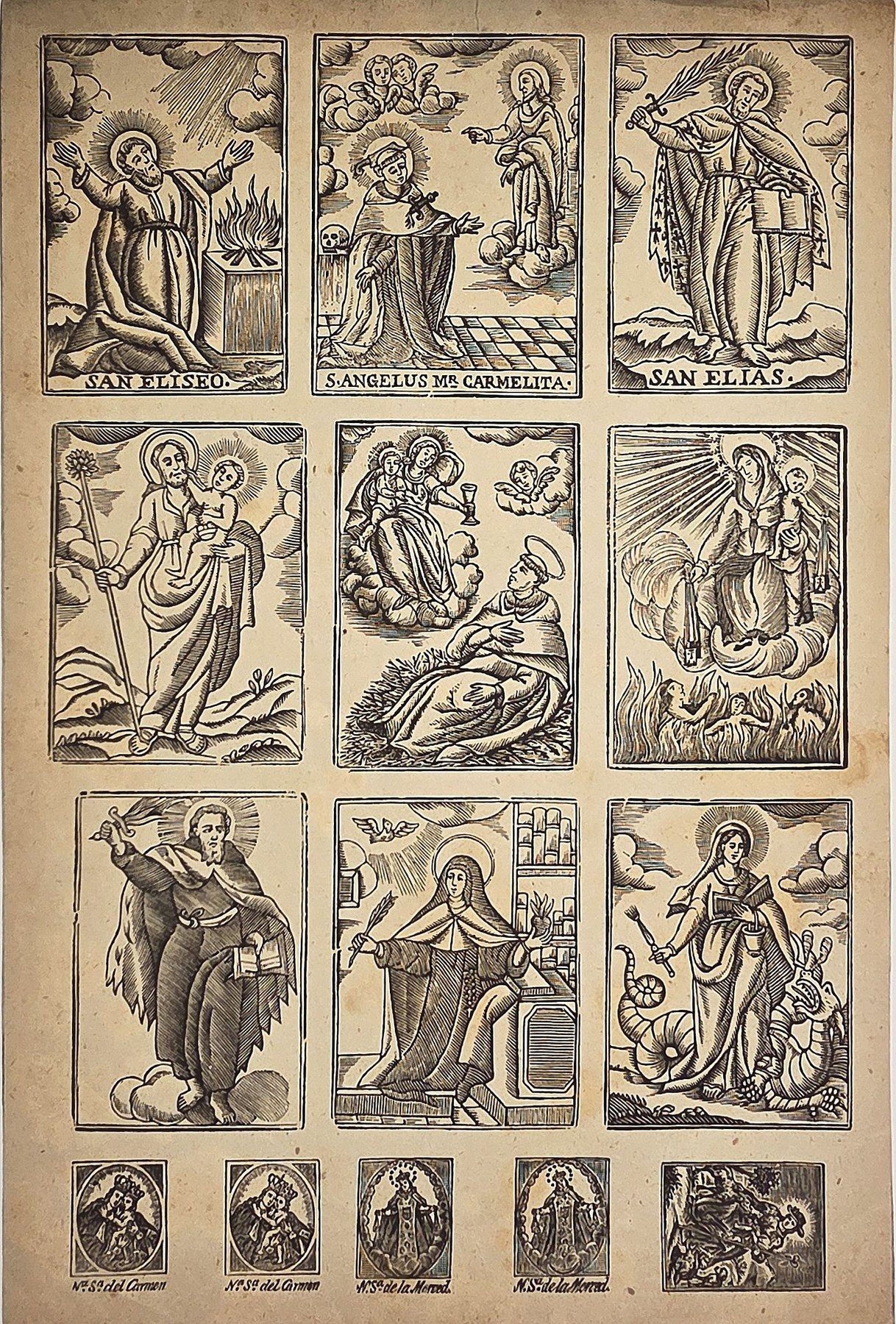 Neun Heiligendarstellungen in kleinteiliger Bildtafel