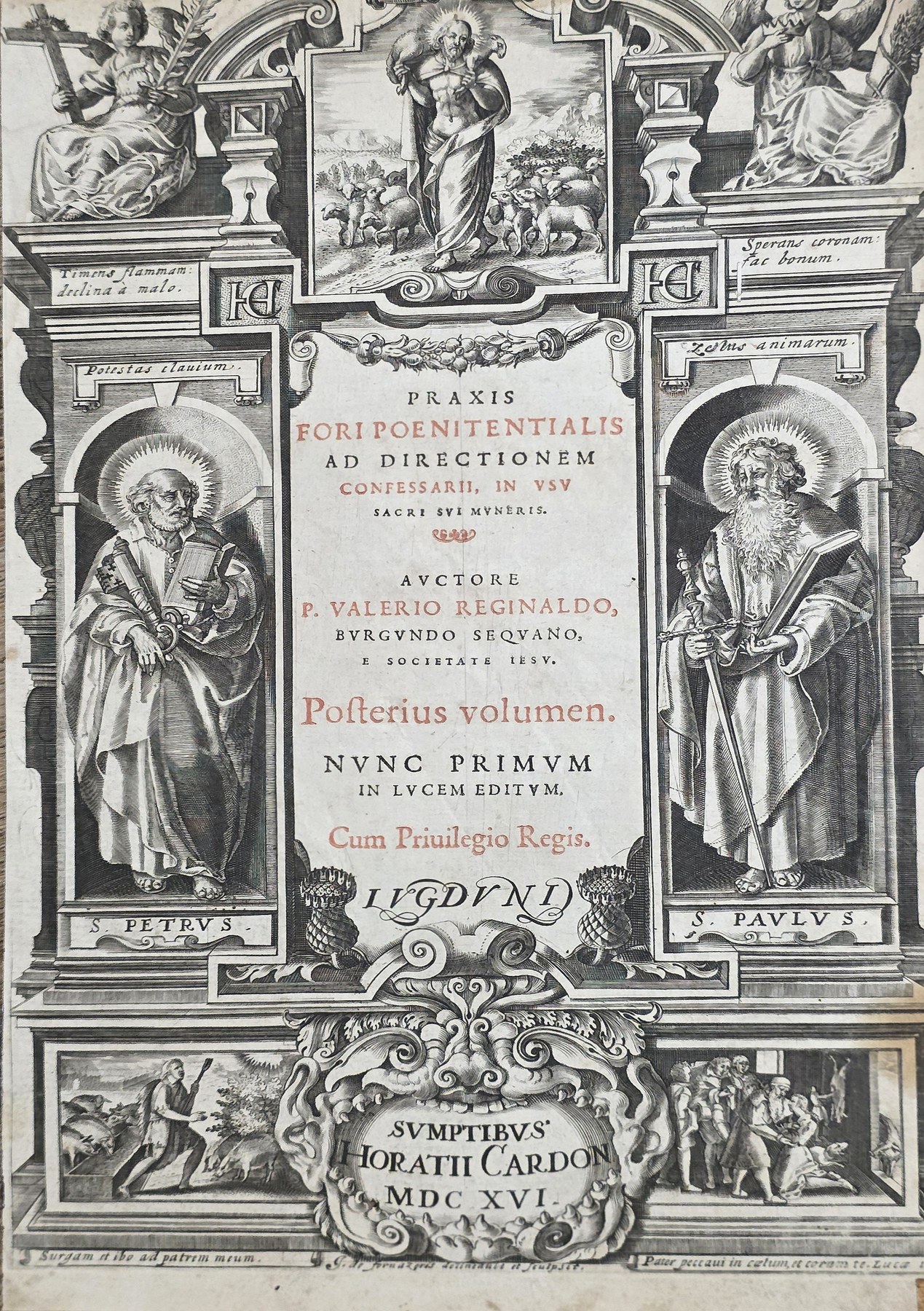 Monumentales Titelblatt mit zwei Heiligen und Szenenfries