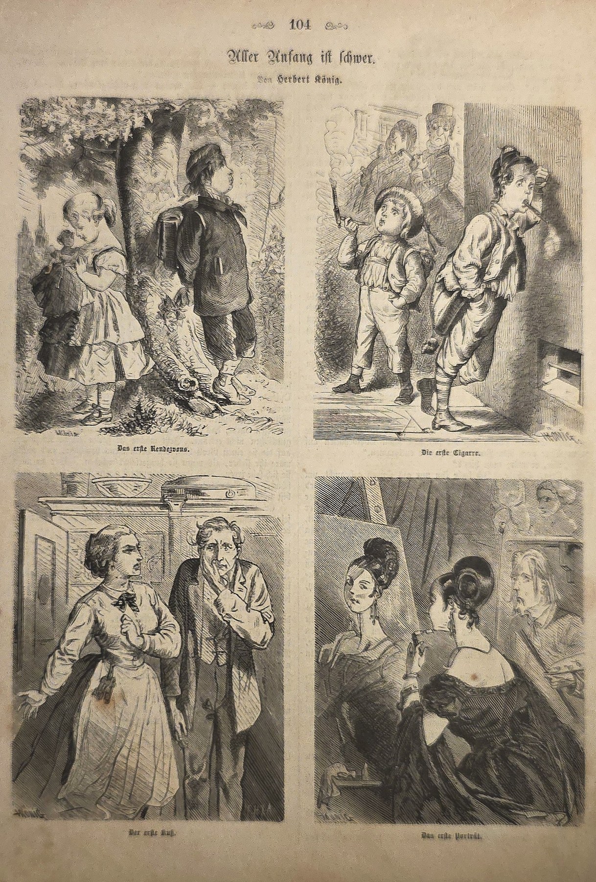 Historische figürliche Darstellung – Illustrationsblatt mit mehreren Personenszenen