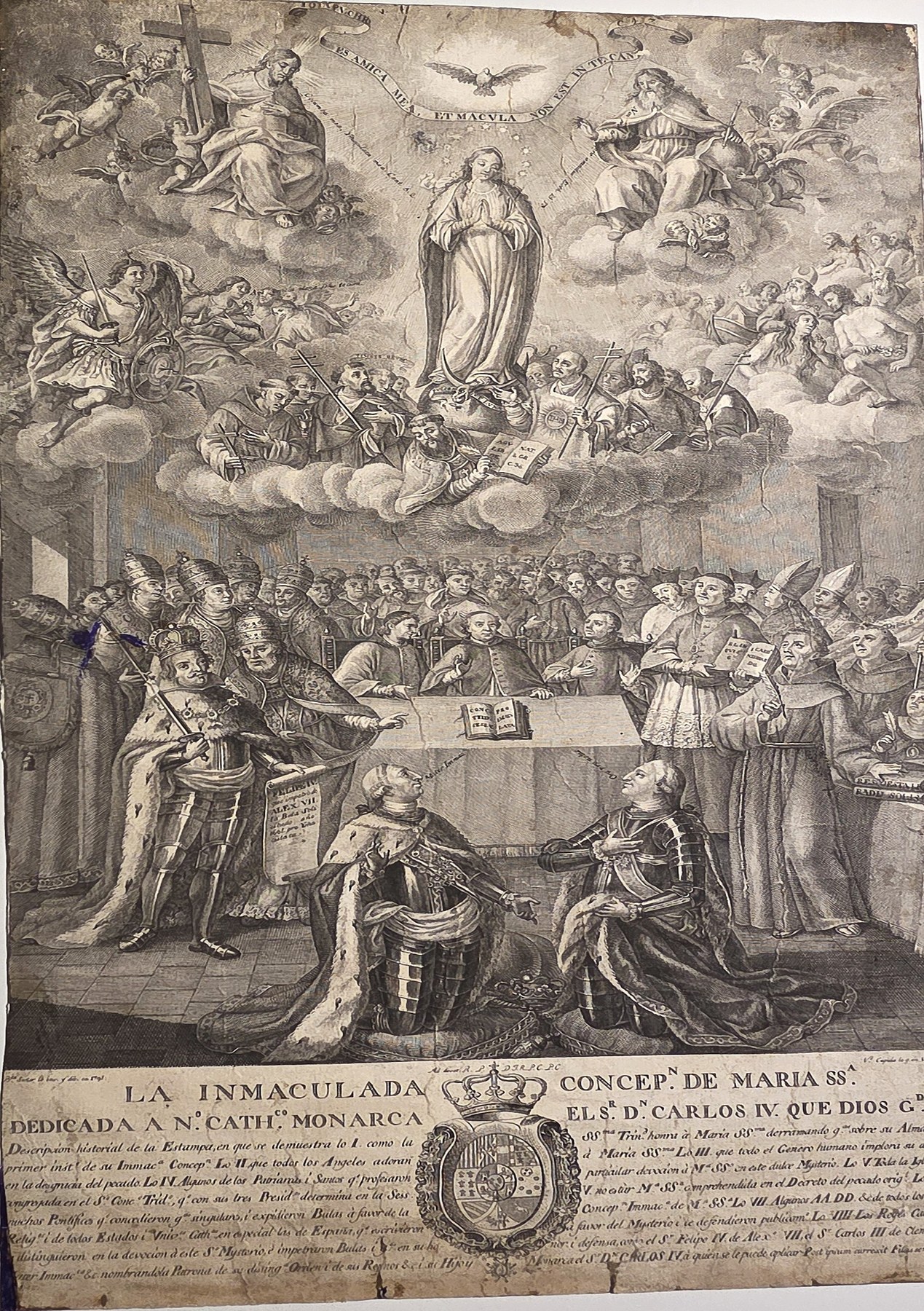Historische Szenendarstellung – Immaculata über betender Versammlung