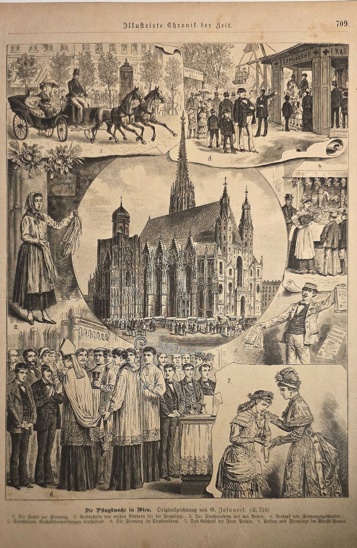 Illustrationsseite mit Architektur und Figuren