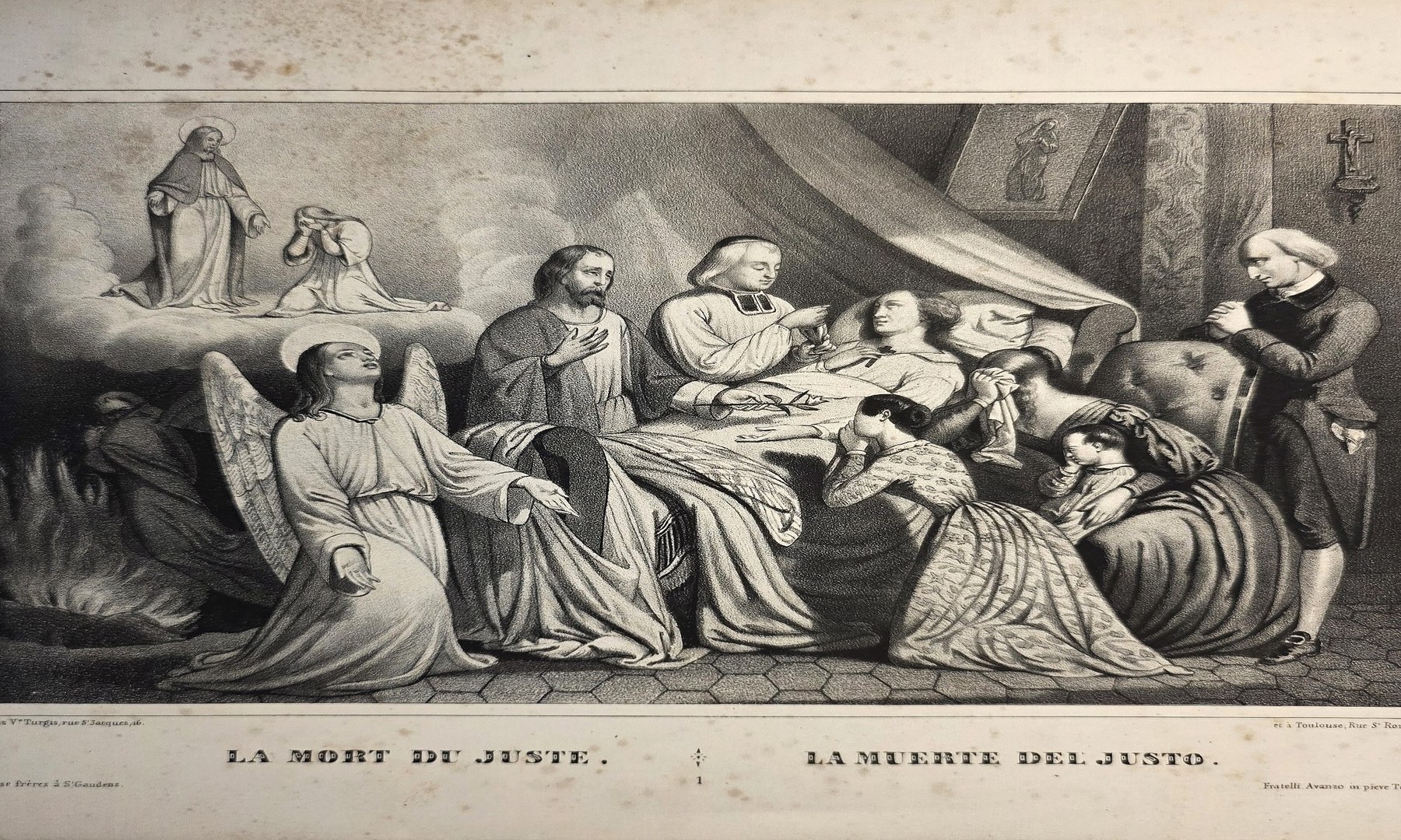 Historische Darstellung – Querformatige mit Totenlager und Trauernden