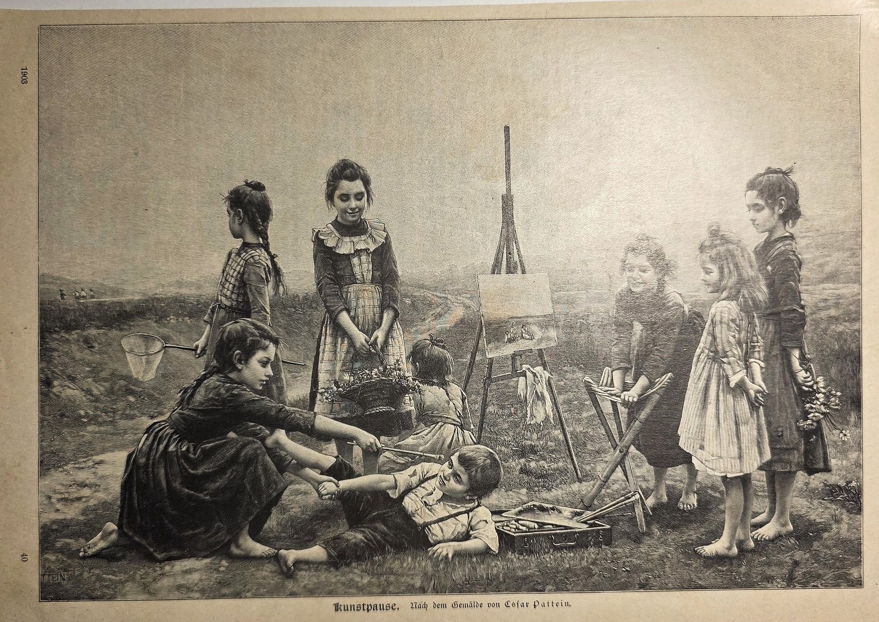 Kindergruppe beim Malen im Freien