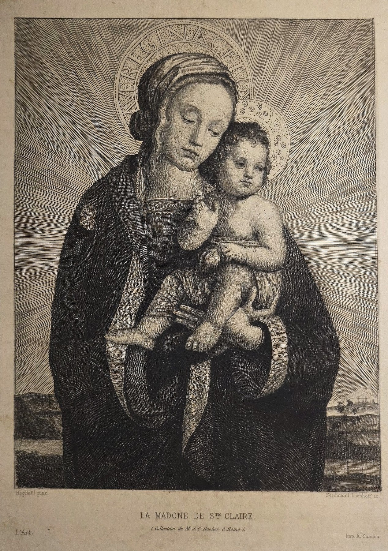 Madonna mit Kind vor strahlenförmigem Hintergrund