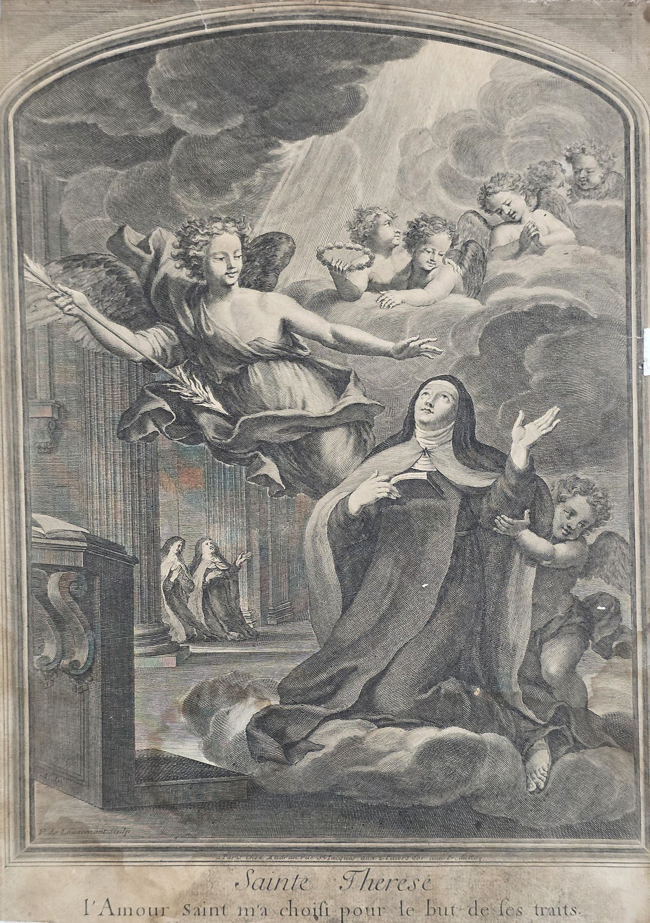 Vision einer Ordensfrau vor Altar und Engeln