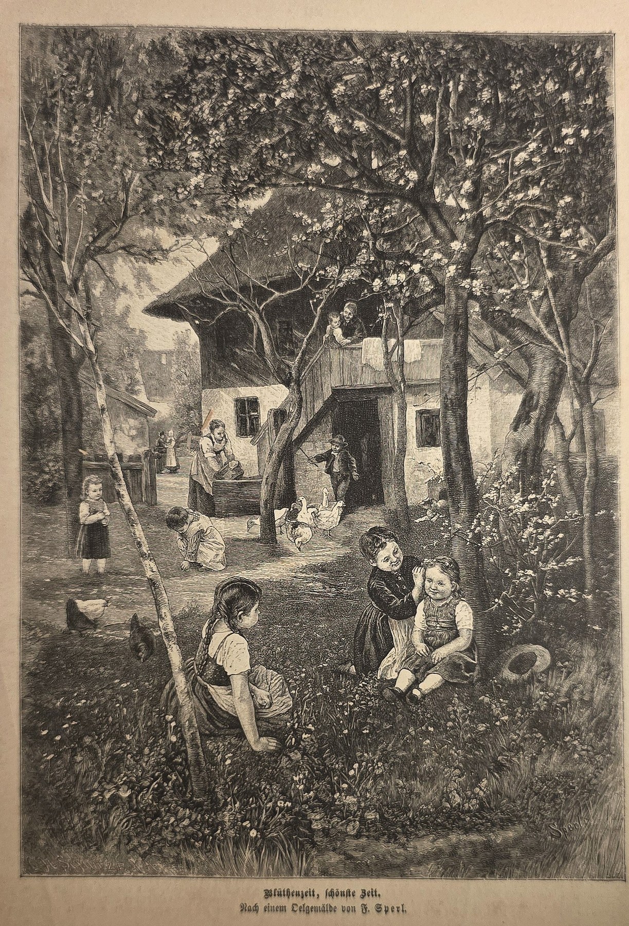 Kinder vor einem kleinen Landhaus