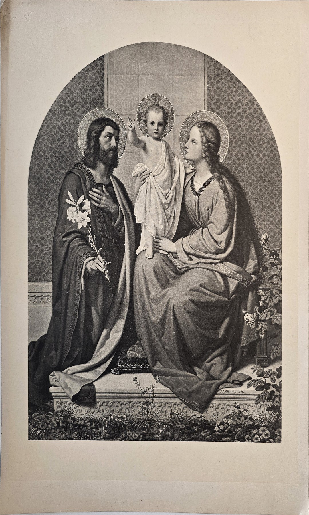 Religiöses Doppelbild mit zwei sitzenden Heiligen