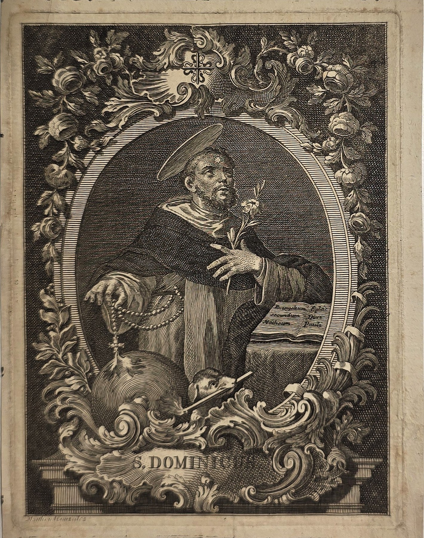 Porträt des S. Domingo in reichem Blumenrahmen