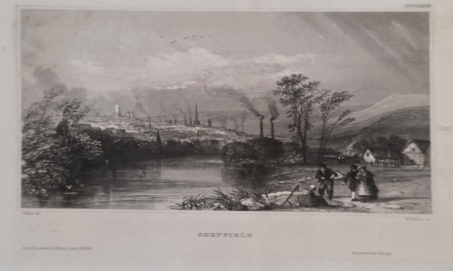 Flusslandschaft mit Booten und Gebirge