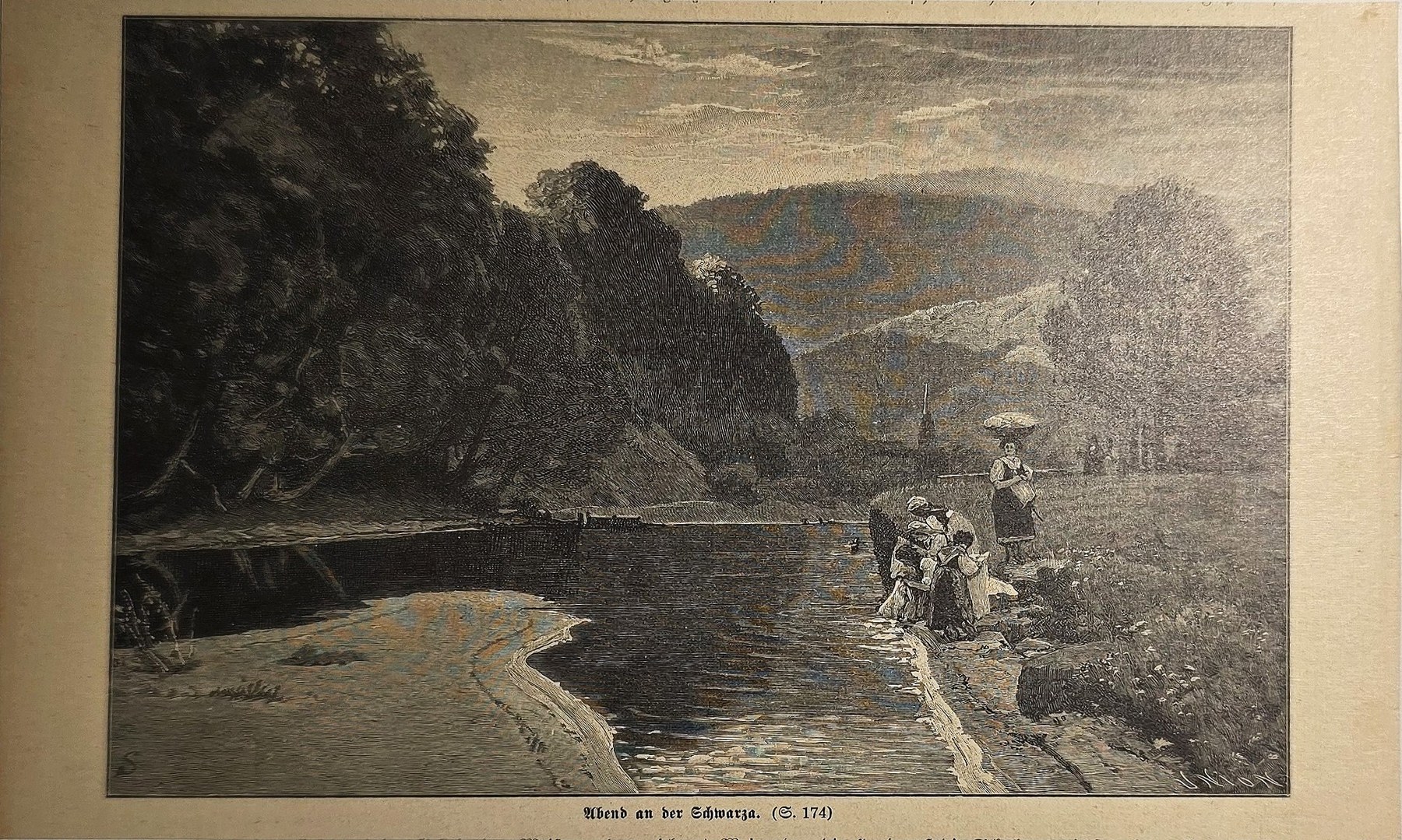 Ruhige Flusslandschaft mit Figuren am Ufer