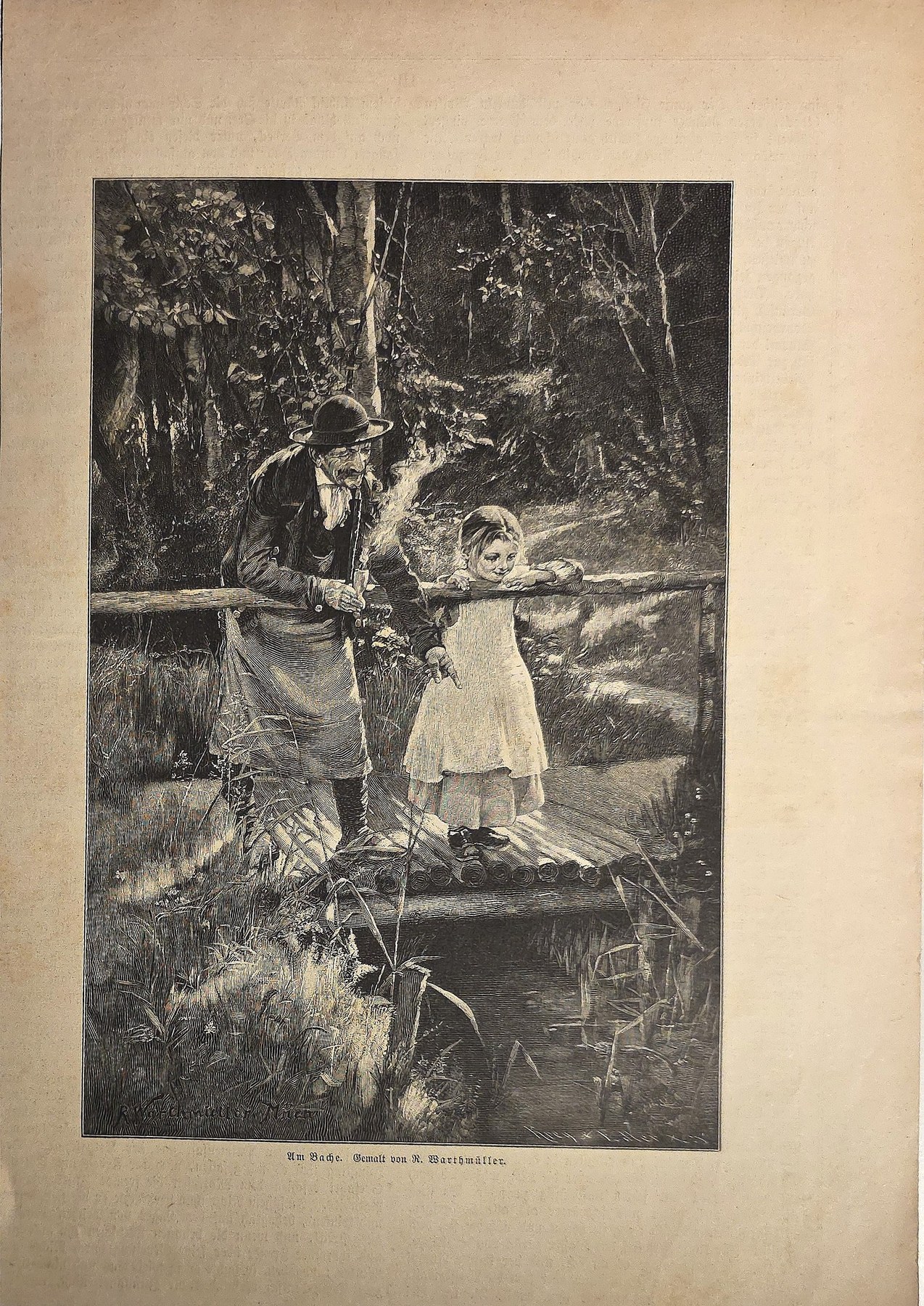 Mann und Mädchen am Bachufer im Wald