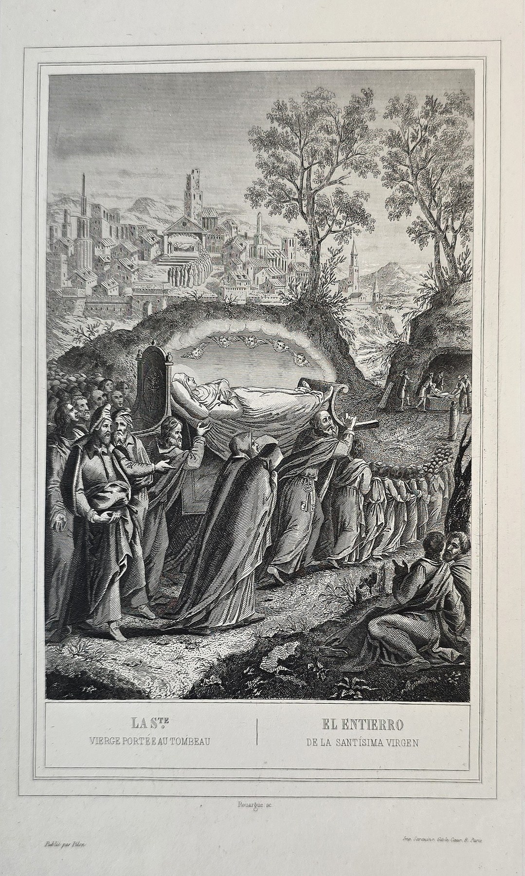 einer Landschaftsszene mit lagernden Figuren und Stadtblick