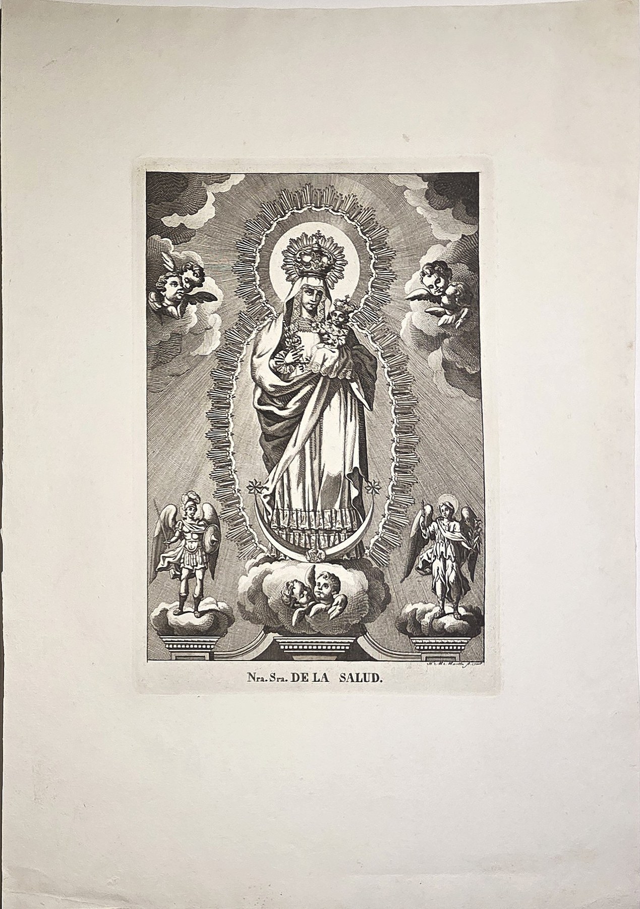 Sakrale historische Darstellung – Nuestra Señora de la Aldea mit Engeln