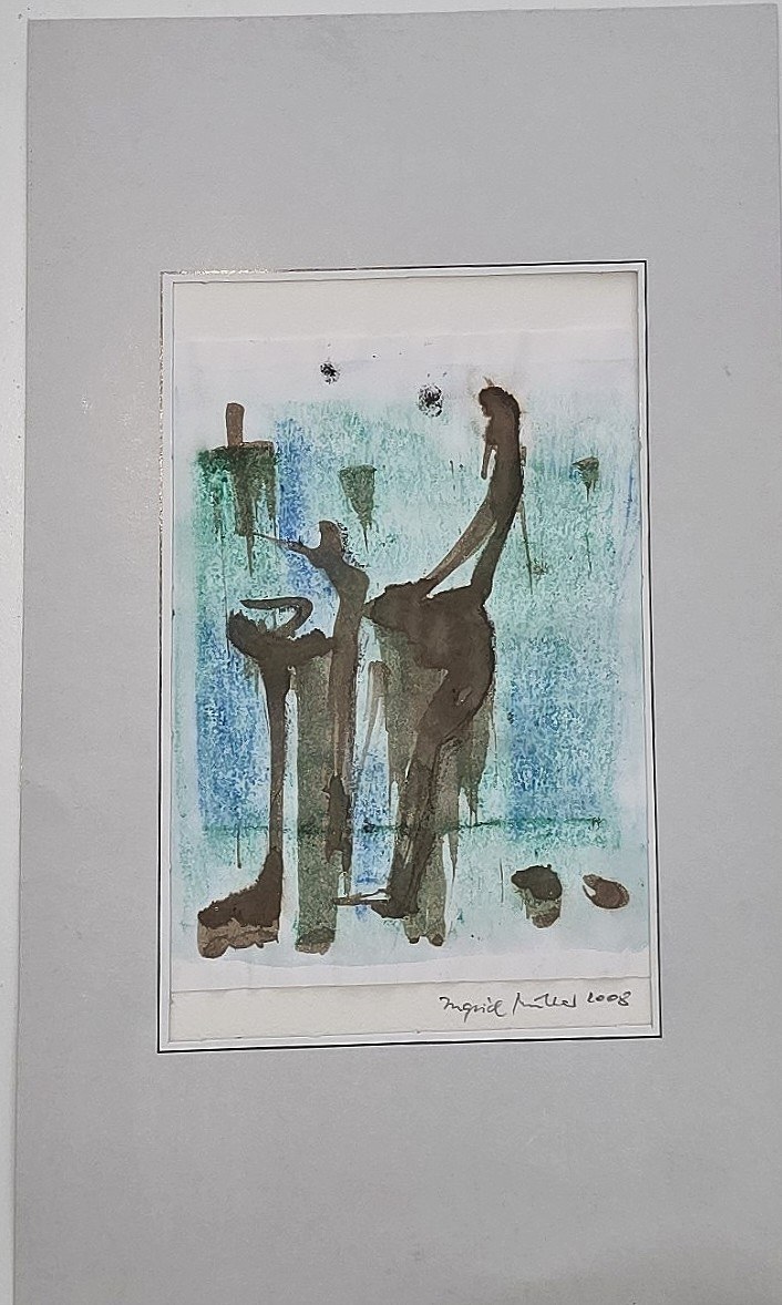 Aquarell mit abstrahierten stehenden Figuren