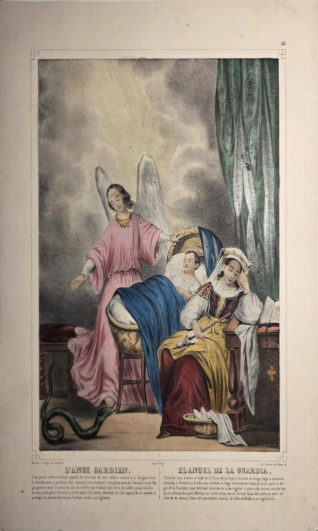 Farbig gefasste mit Marienfigur am Lager einer Kranken