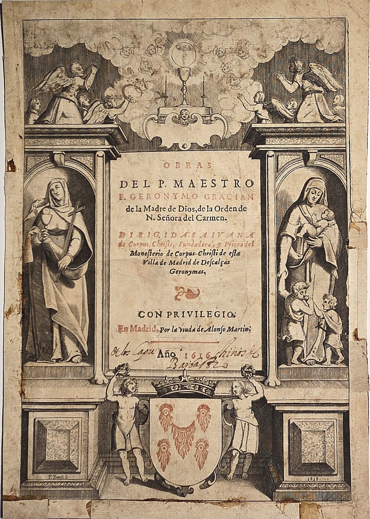 Obras del P. Maestro – historisches Titelblatt mit Figurenrahmen