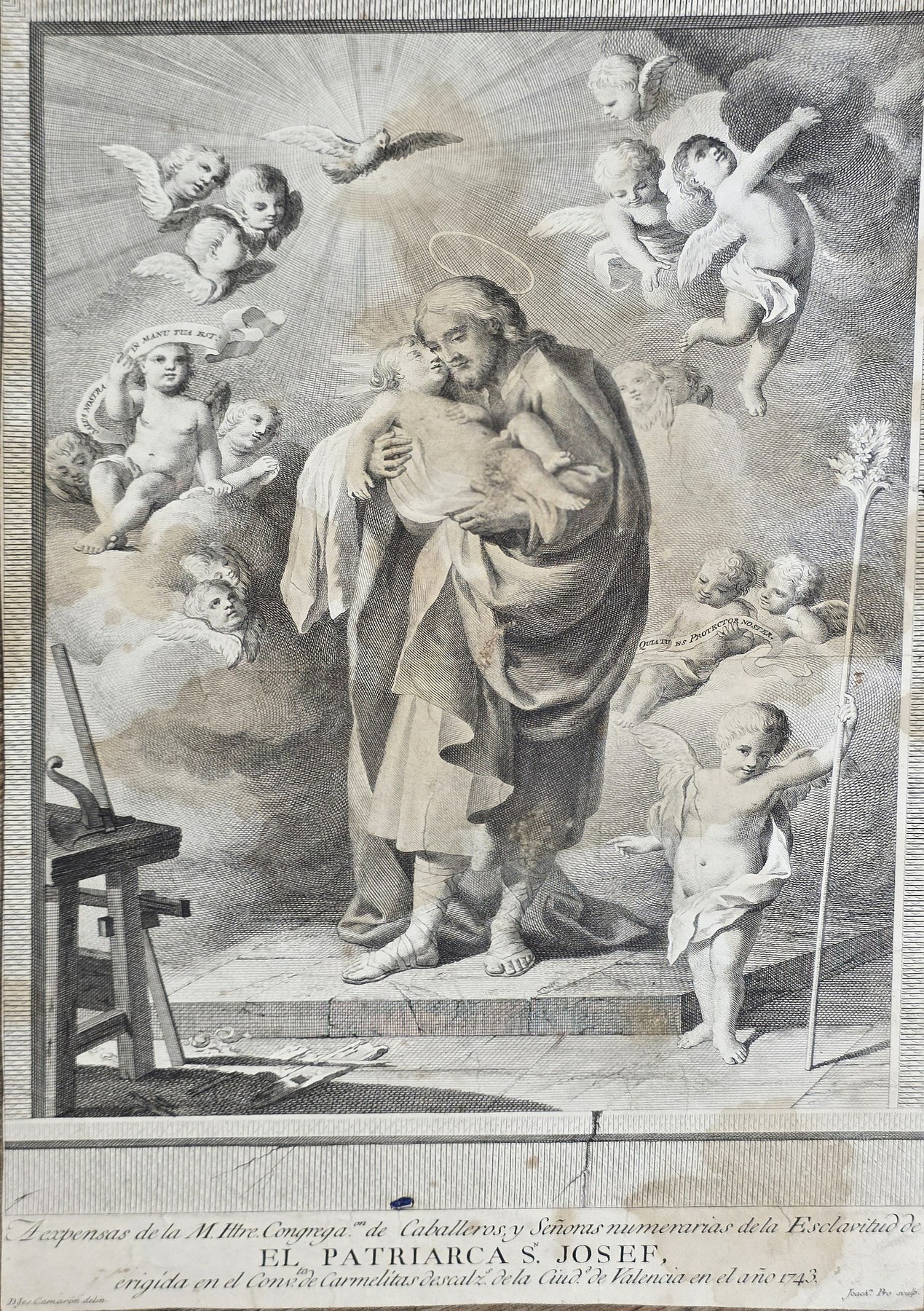 Heiliger Josef mit Kind unter Engeln