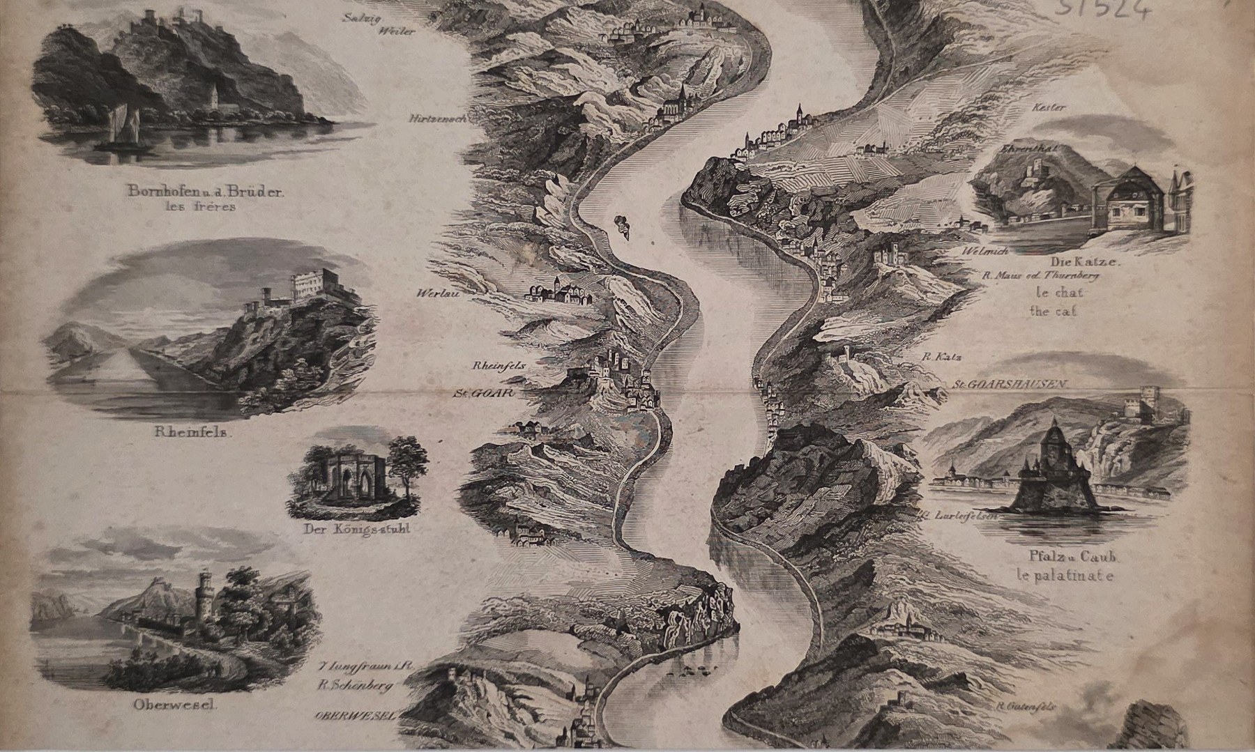 Illustrierte Fluss- und Landschaftskarte