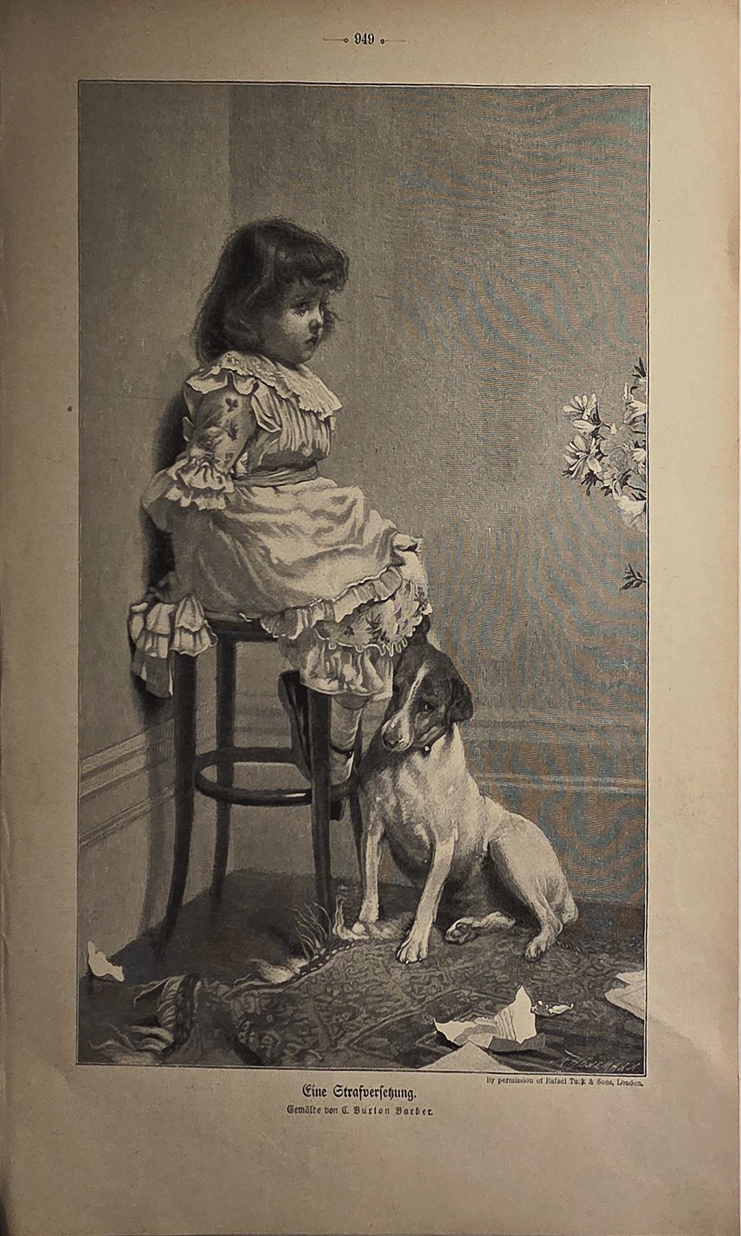 Historische Darstellung – Sitzendes Mädchen mit kleinem Hund