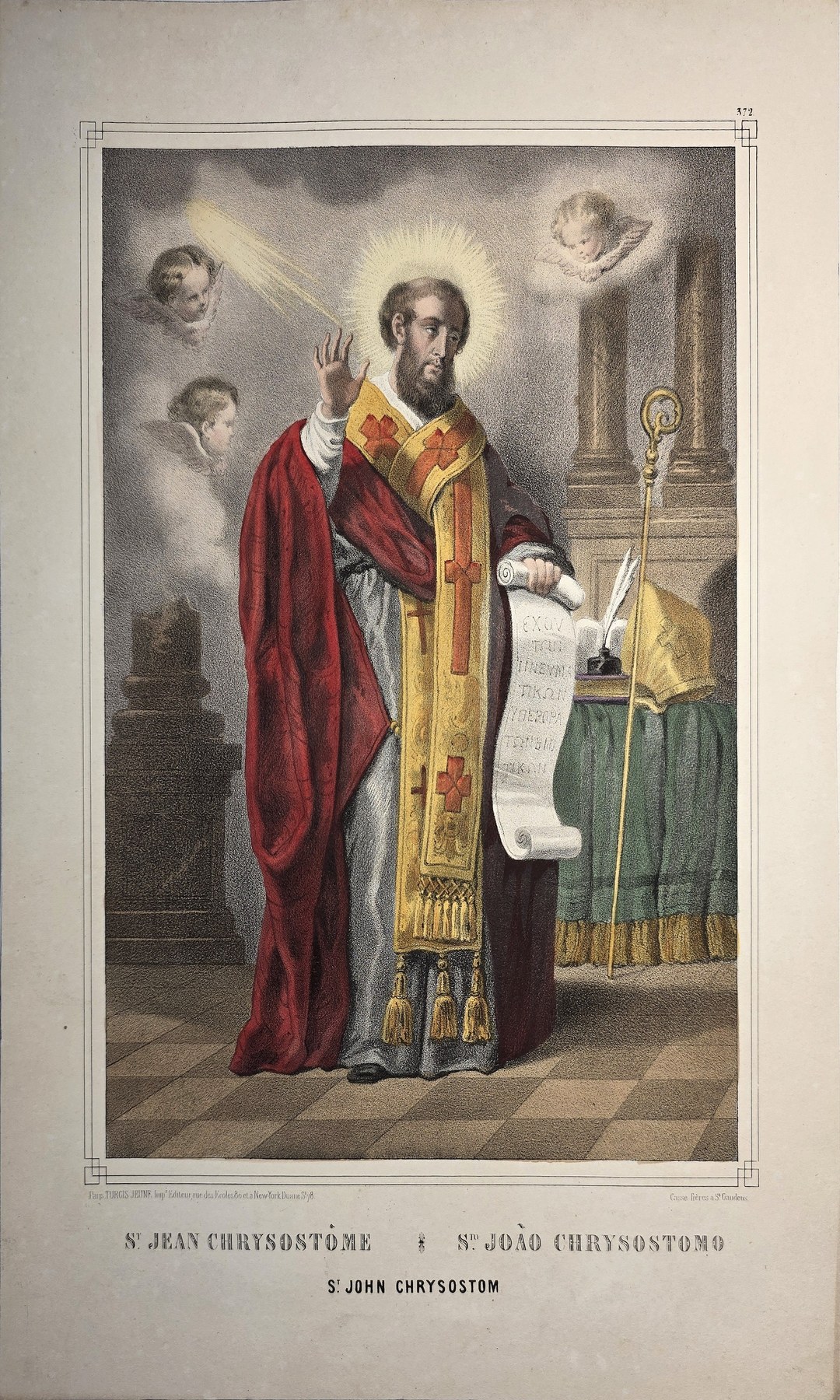 Farbig gefasste mit zwei Heiligenfiguren am Altar