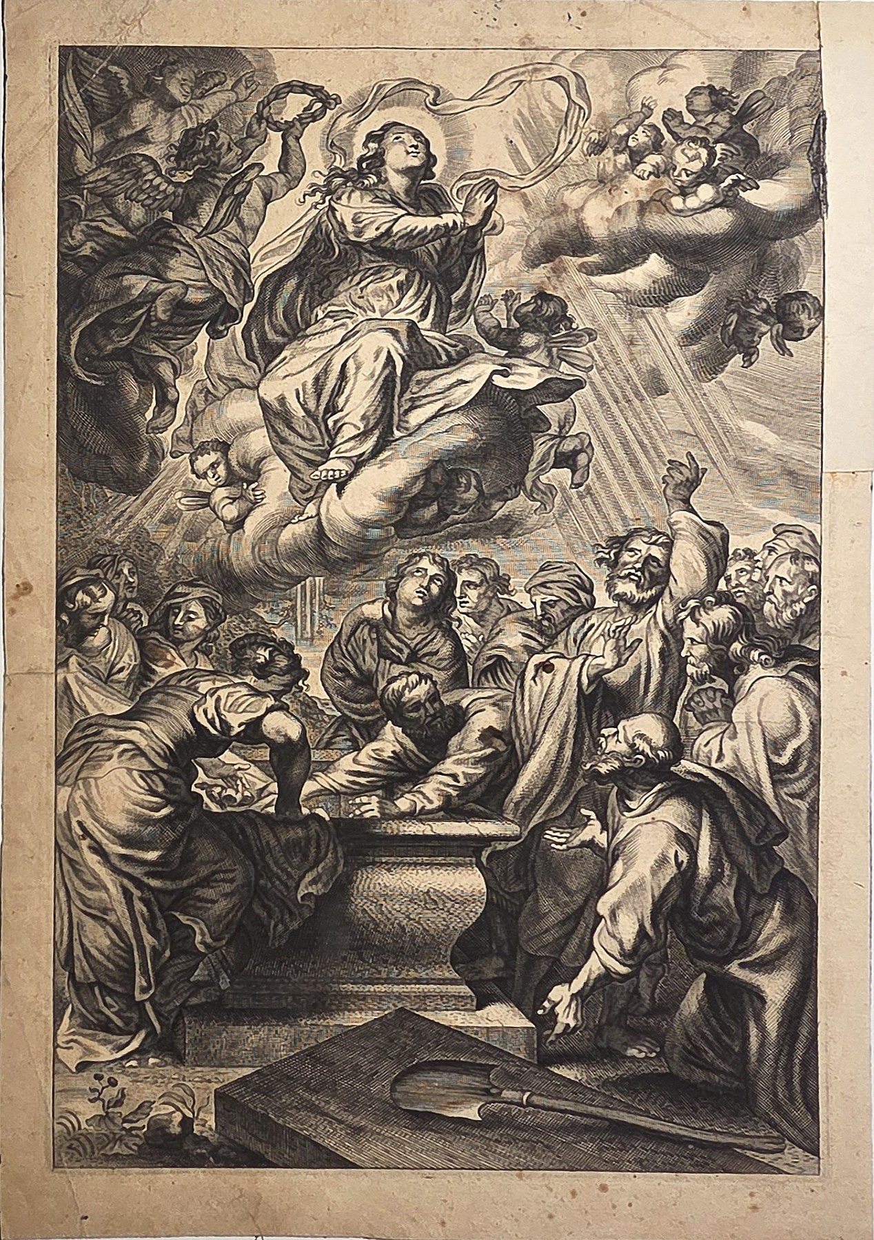 Himmelfahrt der Madonna über versammelten Figuren