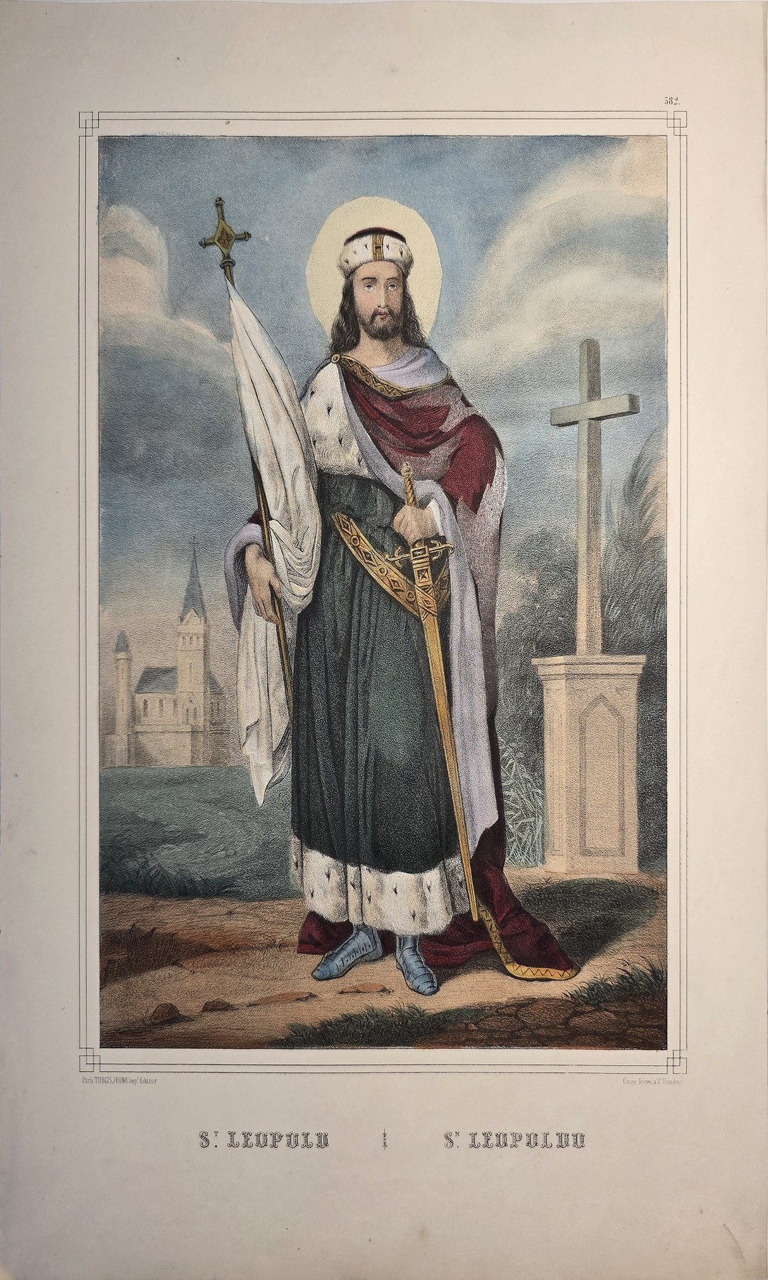 Farbig gefasste mit Heiligem vor Kreuz und Grabmälern