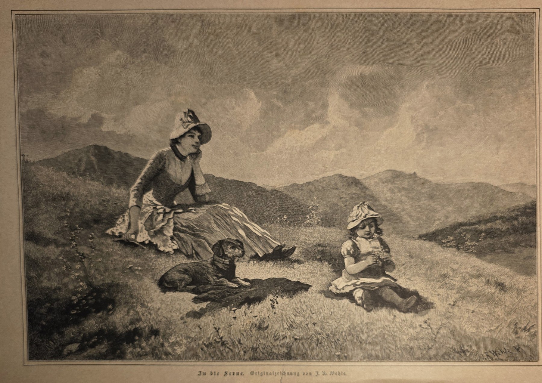 Hirtin mit Kindern in Berglandschaft